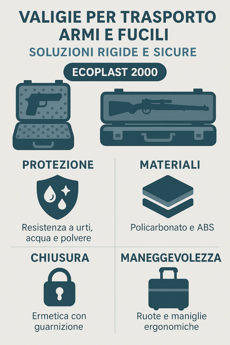 Infografica valigie per trasporto armi, pistole e fucile Ecoplast 2000